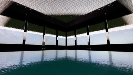 alone in empty backroom 3d render liminal space