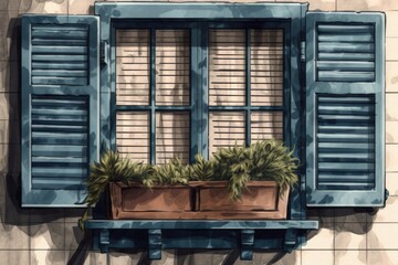 Window with Shutters and a Potted Plant created with Generative AI technology