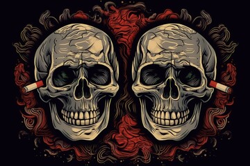 Illustration of two smoking skulls created with Generative AI technology