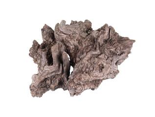 old piece of wood for aquarium isolated on white background