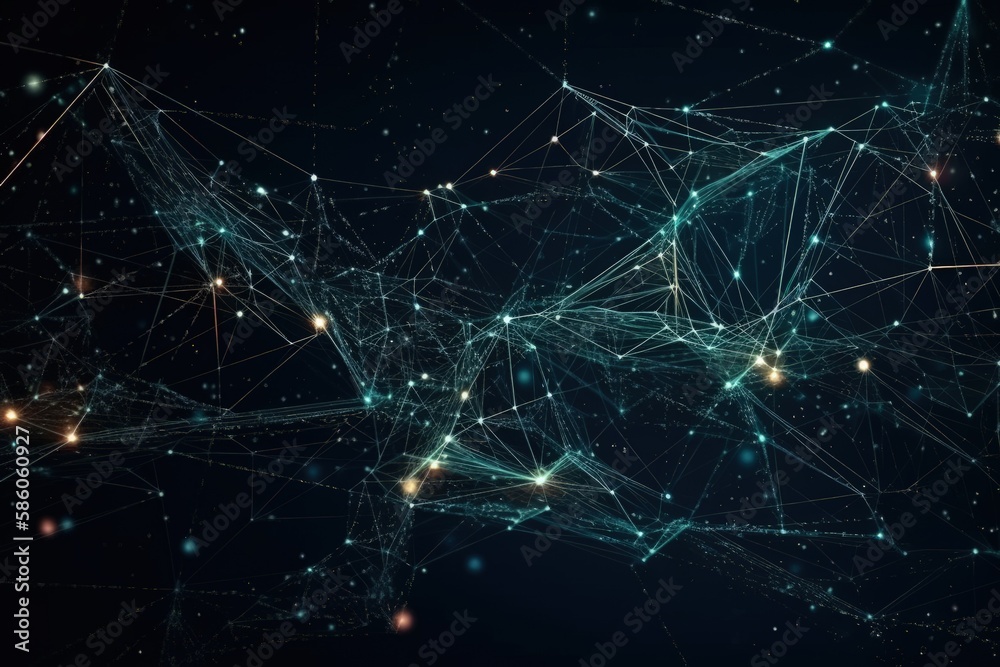 Poster complex abstract pattern with lines and dots on a dark background created with generative ai technol