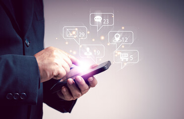 concept of working wirelessly Business people use mobile phones for various transactions, contact work, reading mail, reading comments. Check-in at different locations.