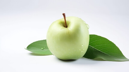 isolated Green Color Apple With Leaves on Isolated Background, Generative Ai