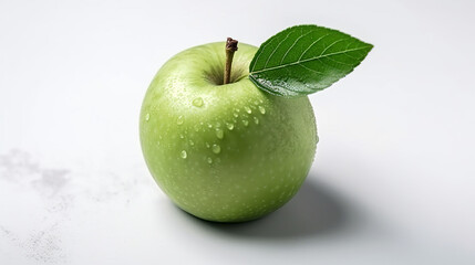 isolated Green Color Apple With Leaf on Isolated Background, Generative Ai