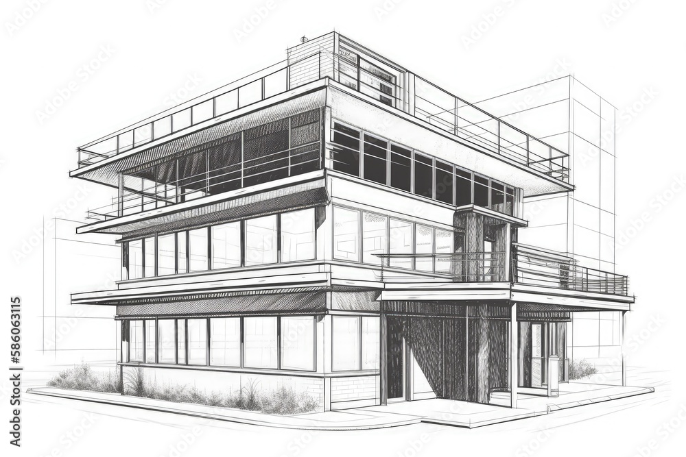 Poster modern skyscraper with numerous windows created with generative ai technology