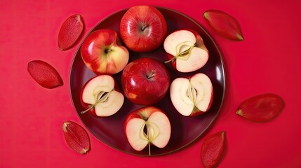 Apple composition on green background. Generative AI