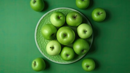 Apple composition on green background. Generative AI