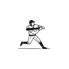 baseball player action silhouette hand drawn