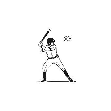 baseball player action silhouette hand drawn