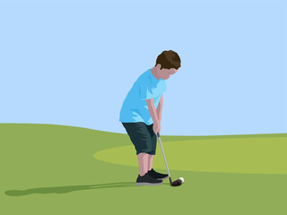 Fototapeta premium Junior Golf Player in illustration graphic vector