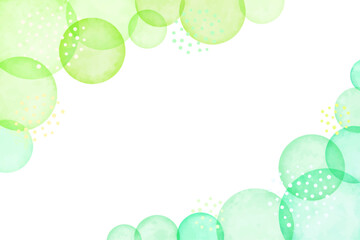 水彩風　グリーン系のドットのコーナーフレーム素材ベクターイラスト上下セット