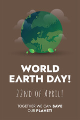 Earth Day. World Earth Day. Happy environment and earth day concept banner with globe and clouds. 22nd April celebration worldwide. save planet. Social banner post for earth day. Environmental problem