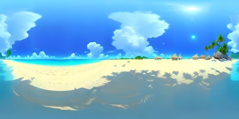 Fototapeta na wymiar Photo of a tropical paradise beach with swaying palm trees and clear blue sky