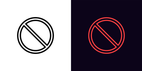 Outline ban icon, with editable stroke. Forbidden crossed circle sign, ban and restriction pictogram. Not allowed entry, mistake, embargo and sanction, illegal way, wrong. - obrazy, fototapety, plakaty