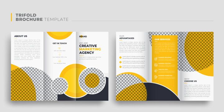Corporate Business trifold Brochure template design, Modern Abstract minimal corporate yellow business webinar conference trifold threefold brochure leaflet flyer template design