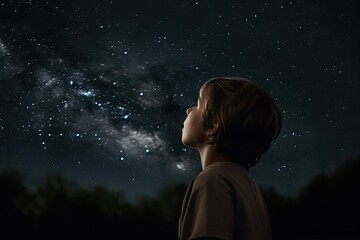 a boy looking up at the stars Generative AI