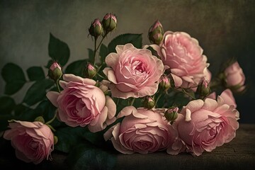 A cluster of pink roses, perfect for a Valentine's Day gift. Generative AI