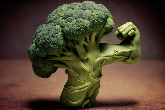 A determined piece of broccoli flexing its muscles. Generative AI