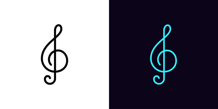 Outline treble clef icon, with editable stroke. Music note glyph, violin key pictogram. Treble clef note, classical music and melody, symphony, musical concert and performance.