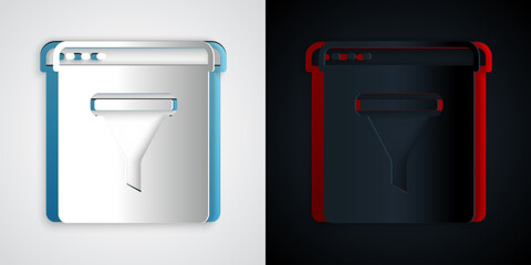 Paper cut Browser window icon isolated on grey and black background. Paper art style. Vector