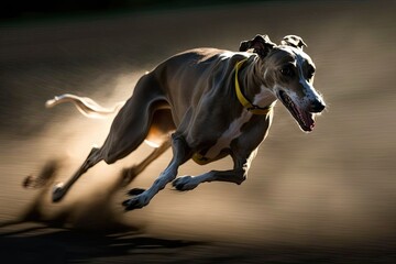 Obraz na płótnie Canvas A speedy Greyhound racing on a track. Generative AI