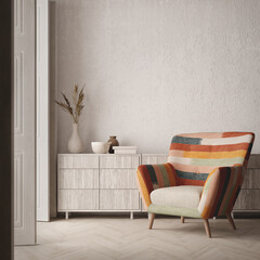 Armchair multicolour with drawer in white grunge room.3d rendering