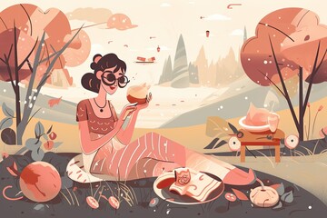 A woman is enjoying a picnic in the park. Generative AI