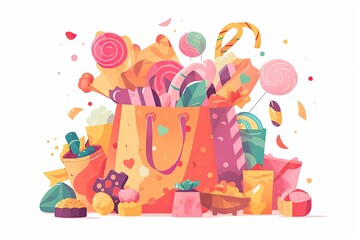 A vector party favor bag filled with toys and treats. Generative AI