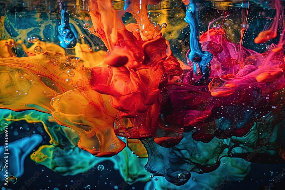 Poster illustration of colored liquids layered on top of each other in a clear container created with gener