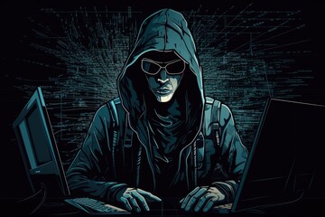 Hacker in a hoodie and code Generative AI