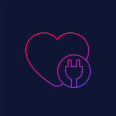 heart with electric plug, line vector icon