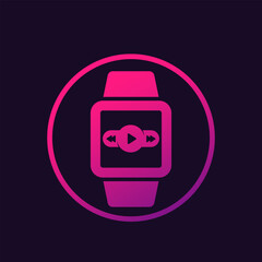 Music player in smart watch, vector icon