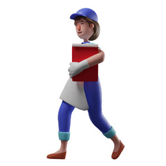 Cute Waiter 3D Cartoon illustration with notes, Waiter 3D character design walking while carrying notes, 3D cartoon Waiter holding notes