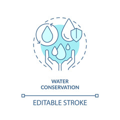 Water conservation turquoise concept icon. Ecology. Liquid sources management abstract idea thin line illustration. Isolated outline drawing. Editable stroke. Arial, Myriad Pro-Bold fonts used