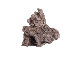 old piece of wood for aquarium isolated on white background