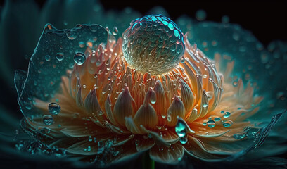  a large flower with water droplets on it's petals.  generative ai