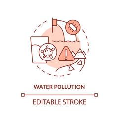 Obraz premium Water pollution terracotta concept icon. Contamination. Hydro source threat abstract idea thin line illustration. Isolated outline drawing. Editable stroke. Arial, Myriad Pro-Bold fonts used