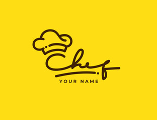 Food Chef restaurant logo design template on yellow background