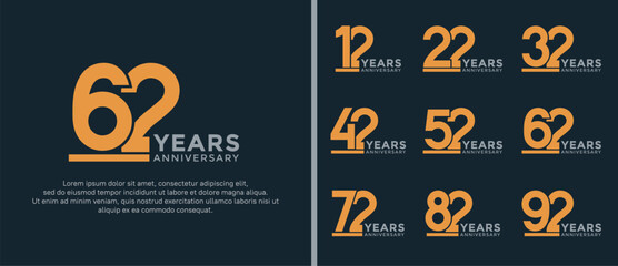 set of anniversary logo style yellow color on dark blue background for celebration