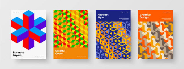 Colorful mosaic hexagons presentation concept bundle. Clean journal cover design vector illustration composition.