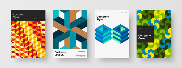 Modern brochure A4 vector design layout bundle. Bright geometric shapes presentation template set.