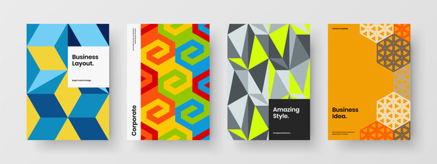 Obraz premium Amazing mosaic shapes front page illustration composition. Creative postcard A4 design vector layout bundle.