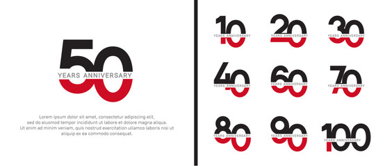 set of anniversary logo style black and red color on white background for celebration