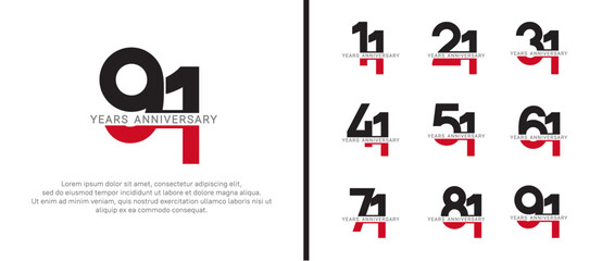 set of anniversary logo style black and red color on white background for celebration