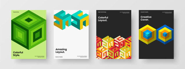 Obraz na płótnie Canvas Clean journal cover A4 design vector template collection. Vivid geometric hexagons corporate identity concept composition.
