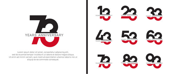 set of anniversary logo style black and red color on white background for celebration