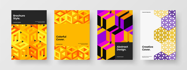 Original pamphlet vector design layout set. Creative geometric tiles leaflet concept collection.