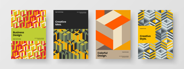 Clean banner A4 vector design illustration set. Trendy mosaic hexagons postcard concept composition.