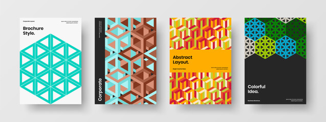Fototapeta na wymiar Isolated mosaic pattern handbill illustration bundle. Minimalistic company cover vector design layout collection.