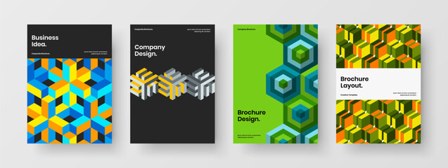 Simple company brochure vector design template composition. Creative mosaic hexagons catalog cover illustration bundle.